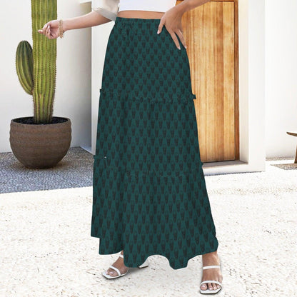 Tonal Damask Maxi Skirt, Forest Green Botanical Tiered Skirt