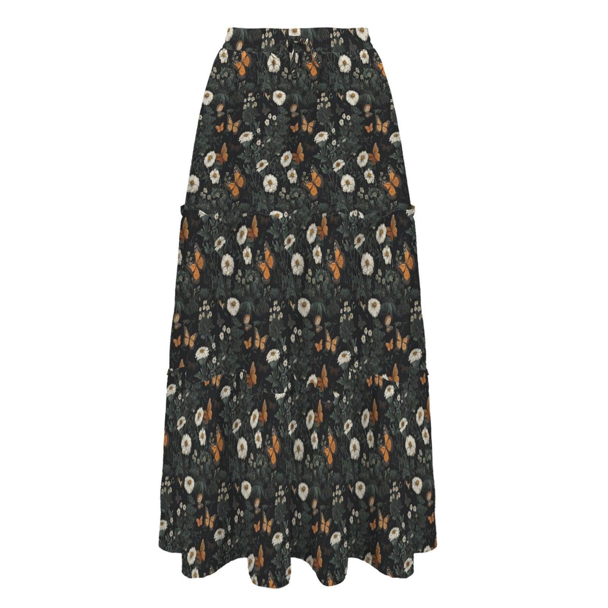 Daisy Maxi Skirt, Charcoal Tiered Wildflower Skirt
