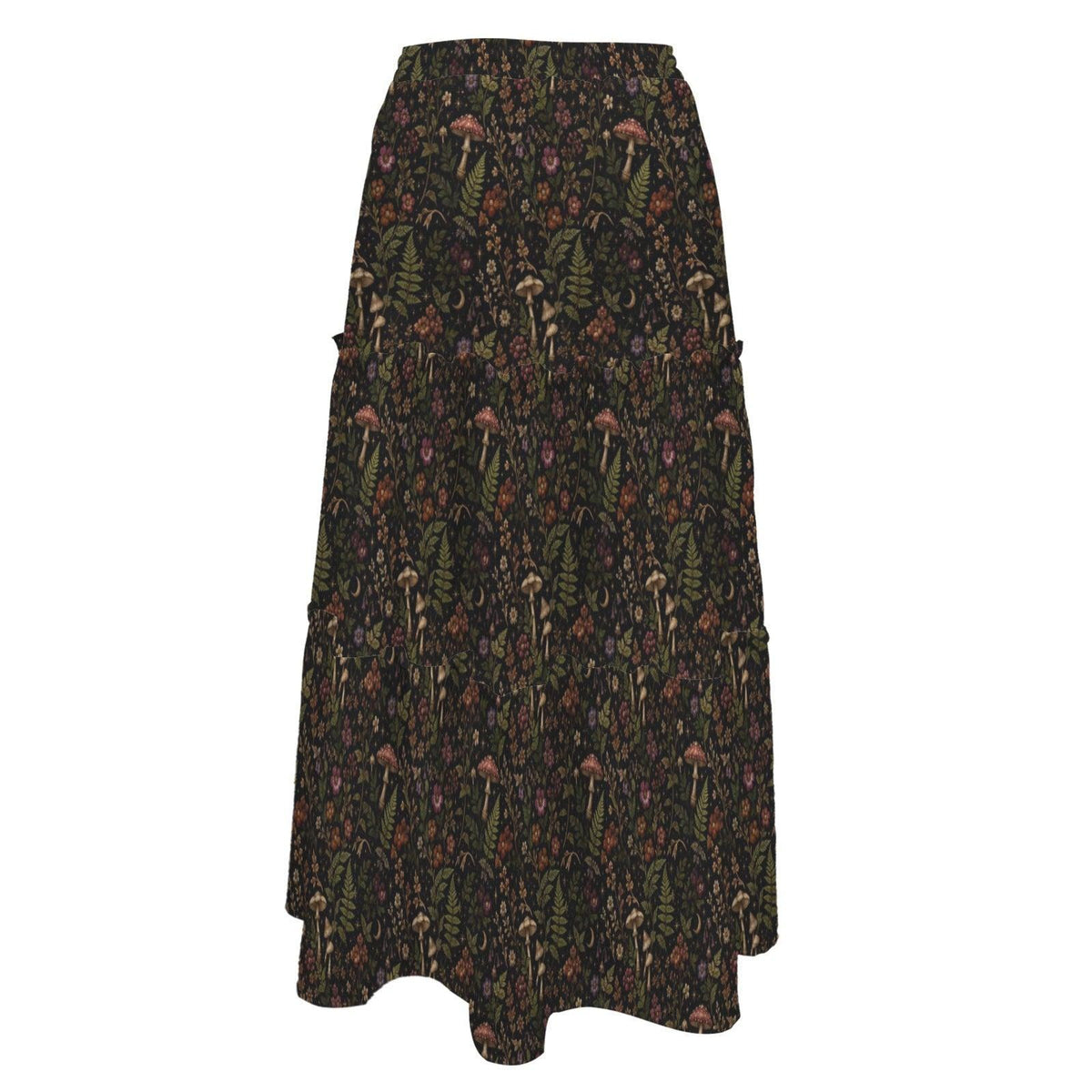 Enchanted Woodland Maxi Skirt, Mushrooms, Ferns and Dark Florals