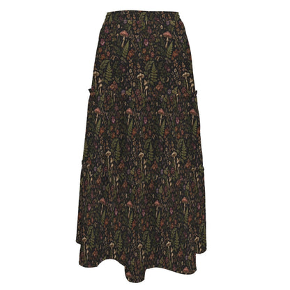 Enchanted Woodland Maxi Skirt, Mushrooms, Ferns and Dark Florals