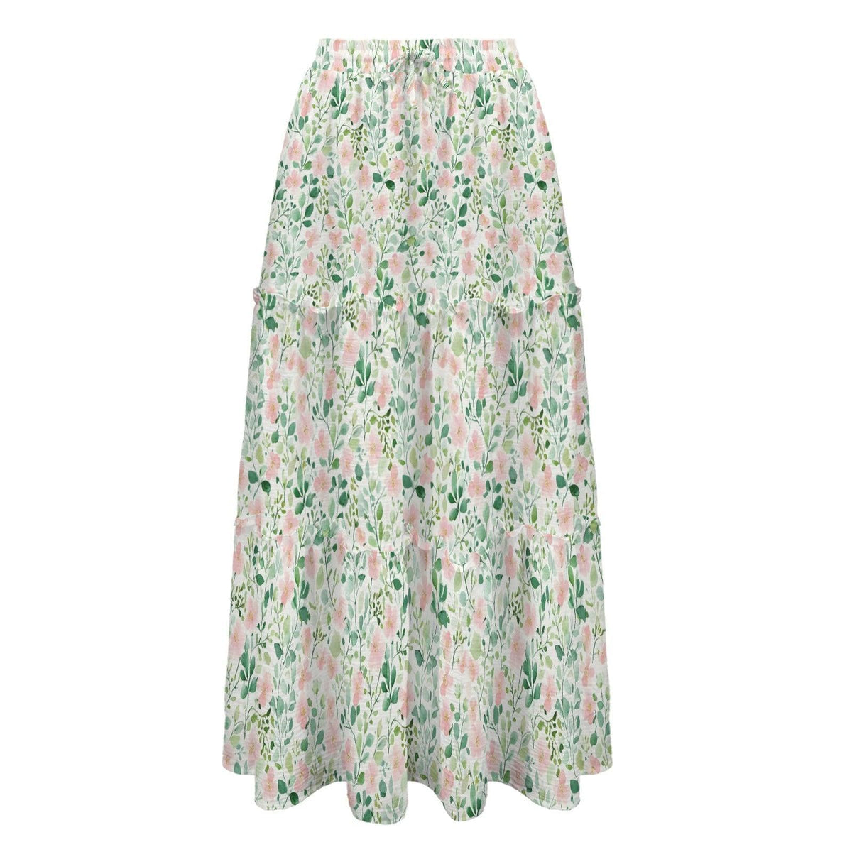 Cottage Garden Maxi Skirt, Blush Watercolor Floral Design