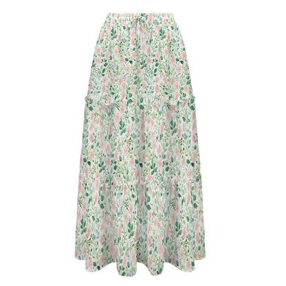Cottage Garden Maxi Skirt, Blush Watercolor Floral Design
