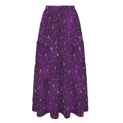 Purple Galaxy Maxi Skirt, Celestial Starfield Tiered Design