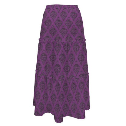 Gothic Damask Maxi Skirt, Purple Black Baroque Floral Pattern