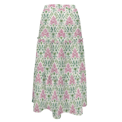 Floral Maxi Skirt, Ivory Pink Botanical Block Print Style