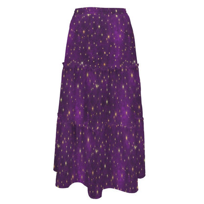 Purple Galaxy Maxi Skirt, Celestial Starfield Tiered Design