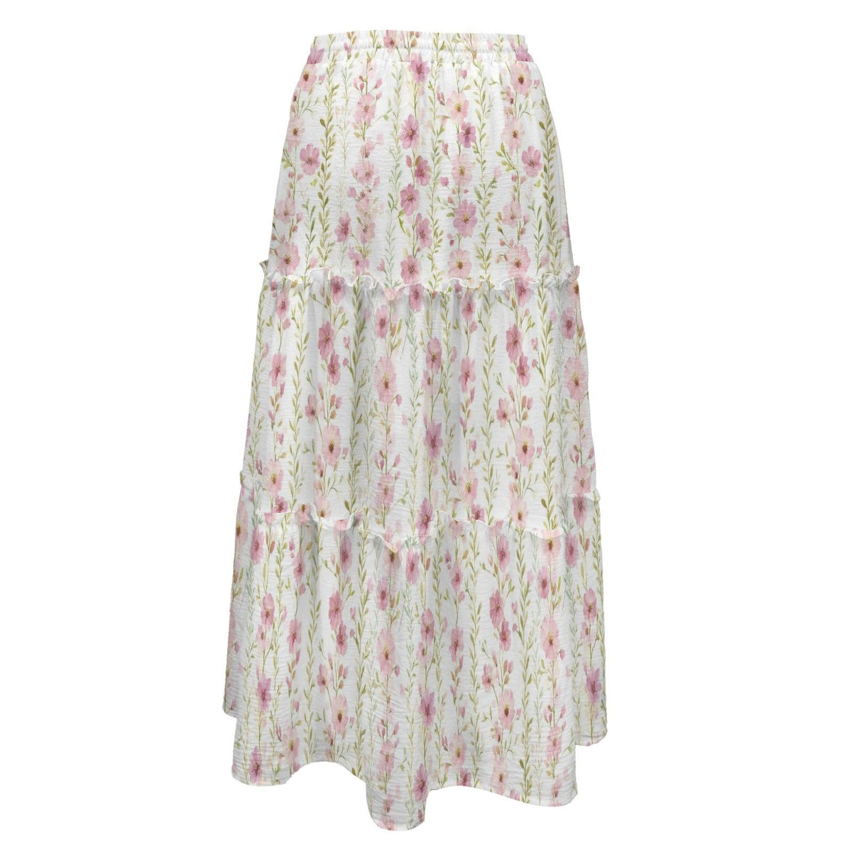 Ditsy Wildflower Maxi Skirt, Ivory Cottage Garden Tiered Skirt