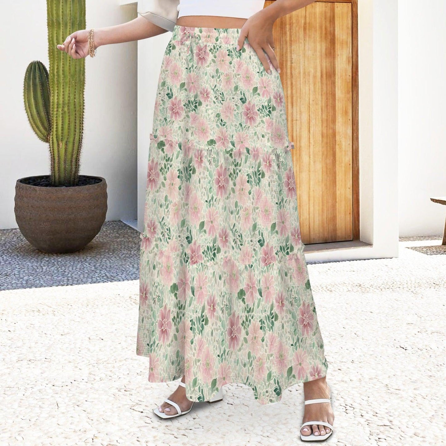 High Waist Tiered Maxi Skirt