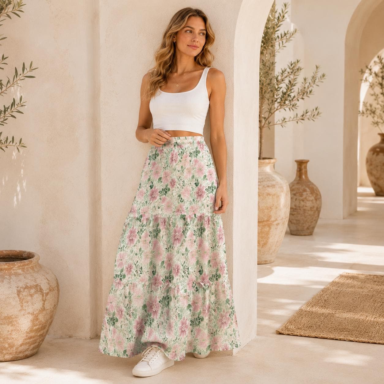 High Waist Tiered Maxi Skirt