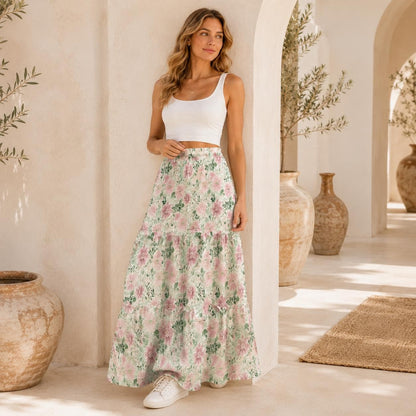 High Waist Tiered Maxi Skirt