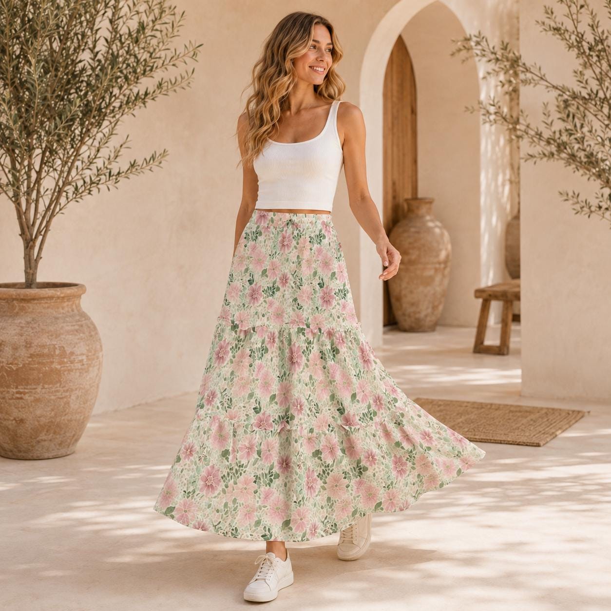 High Waist Tiered Maxi Skirt