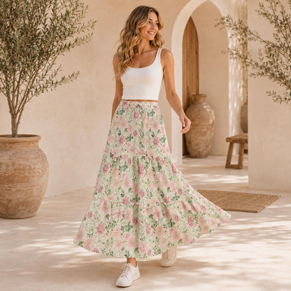 High Waist Tiered Maxi Skirt