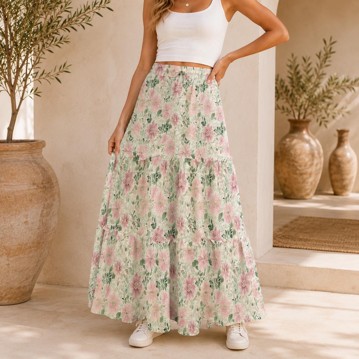 High Waist Tiered Maxi Skirt