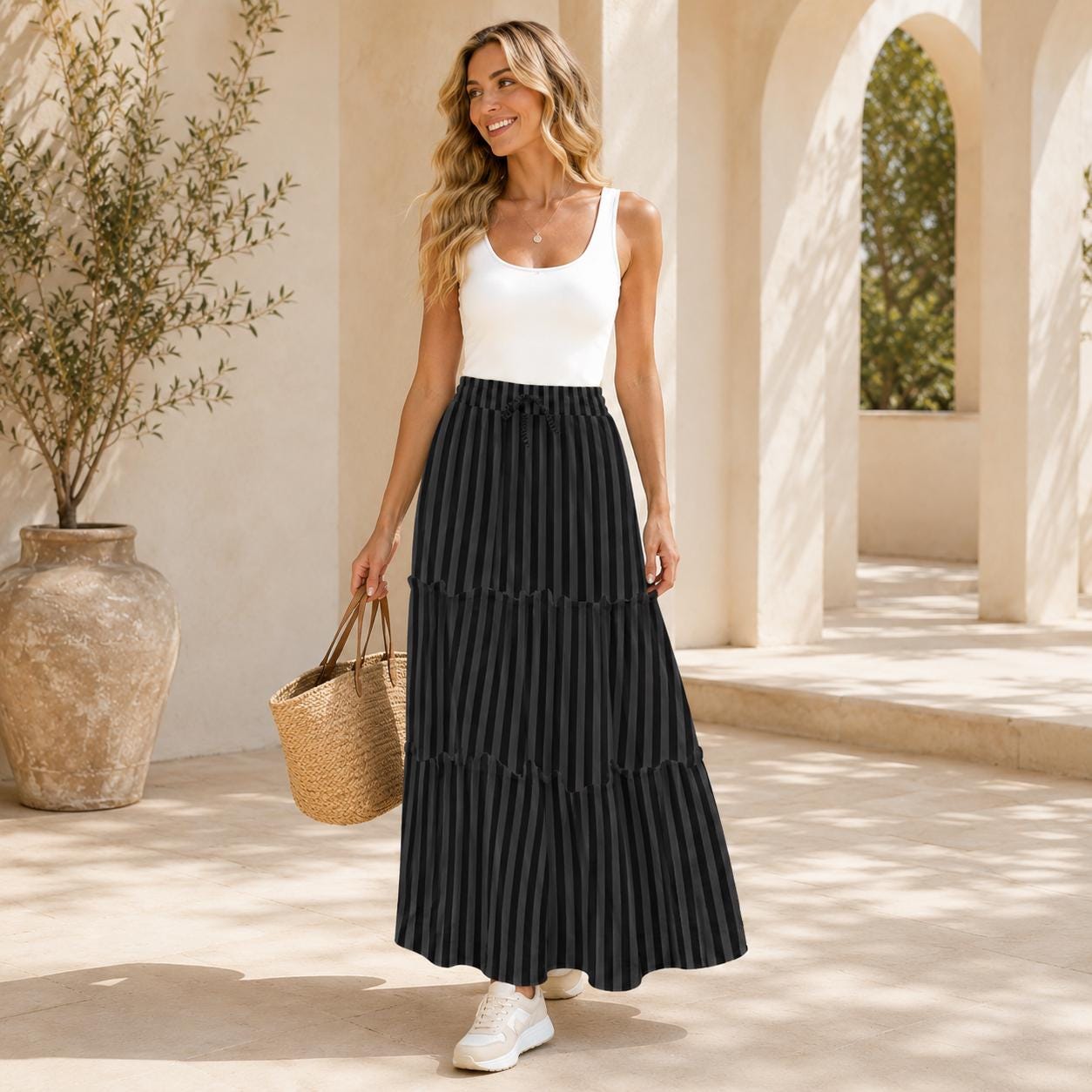 High Waist Tiered Maxi Skirt