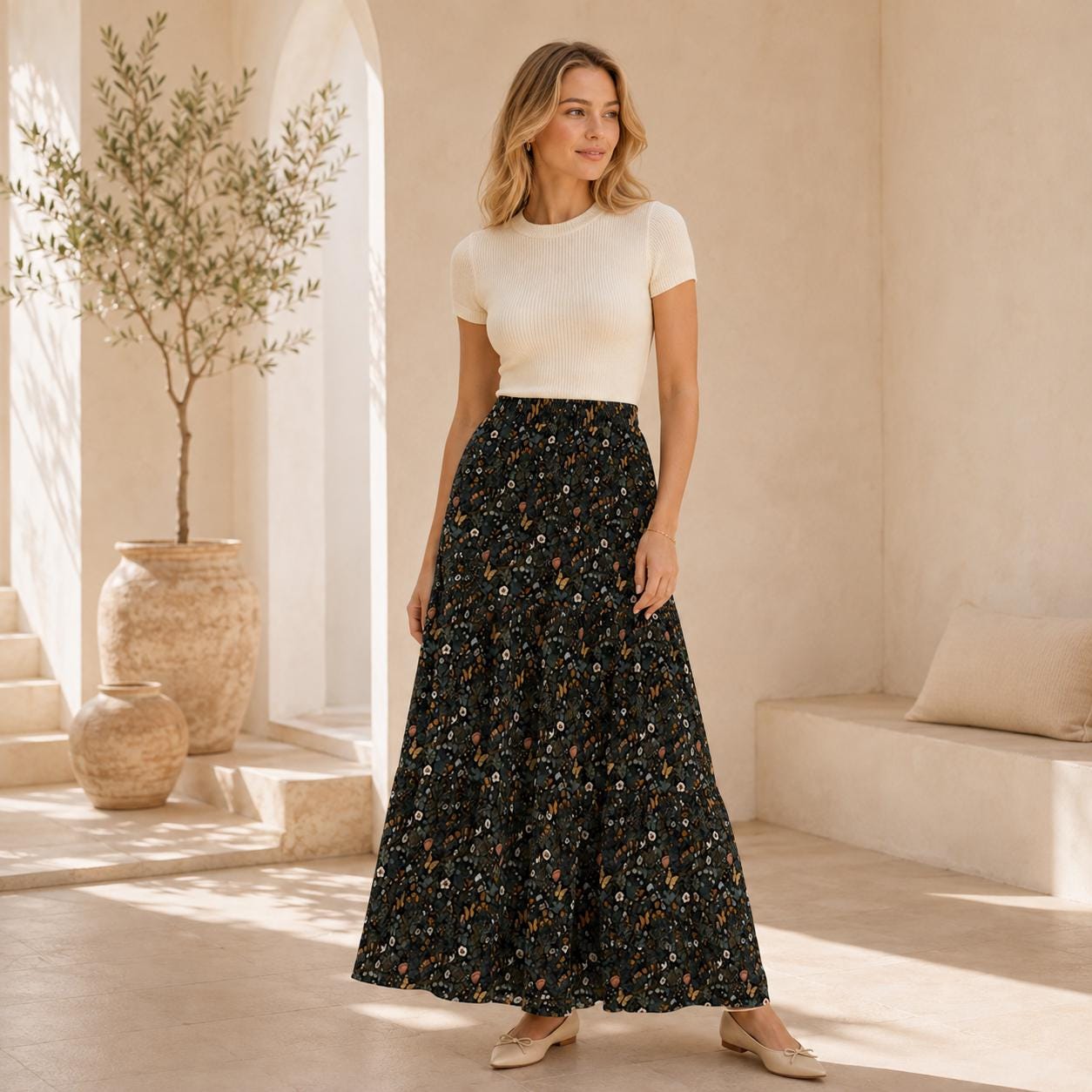 High Waist Tiered Maxi Skirt