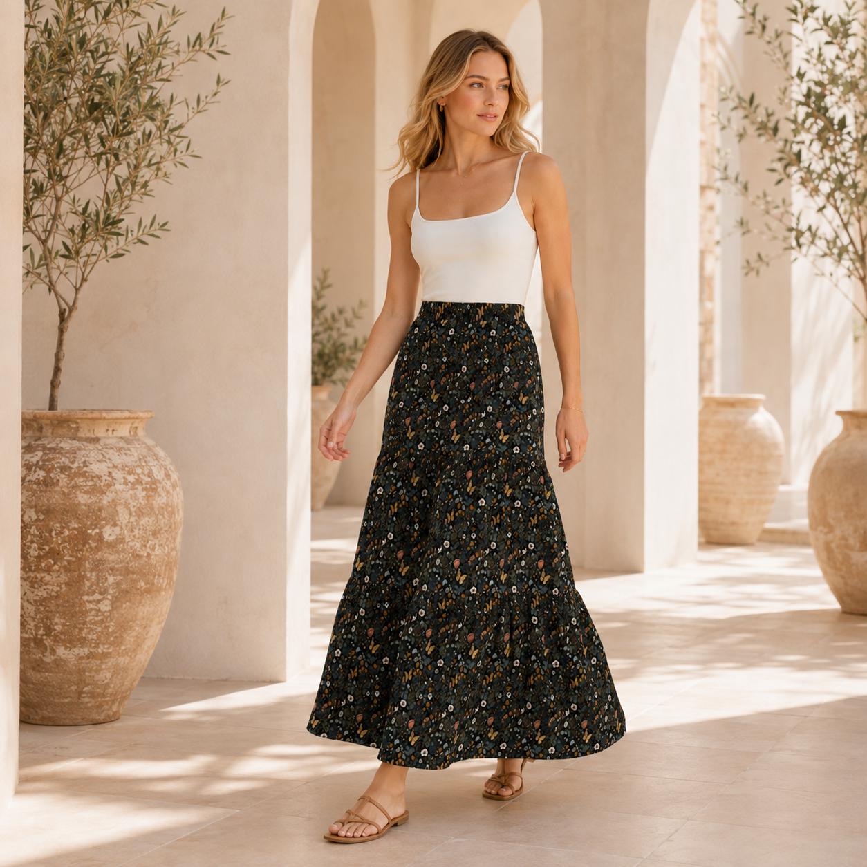 High Waist Tiered Maxi Skirt