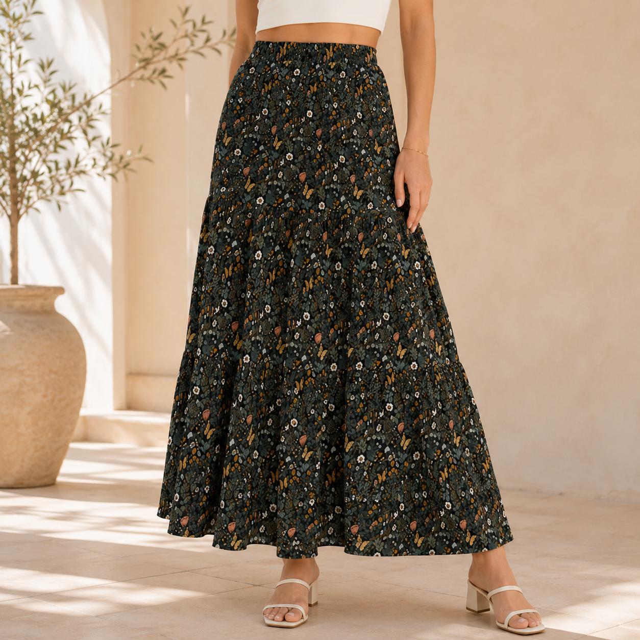 High Waist Tiered Maxi Skirt