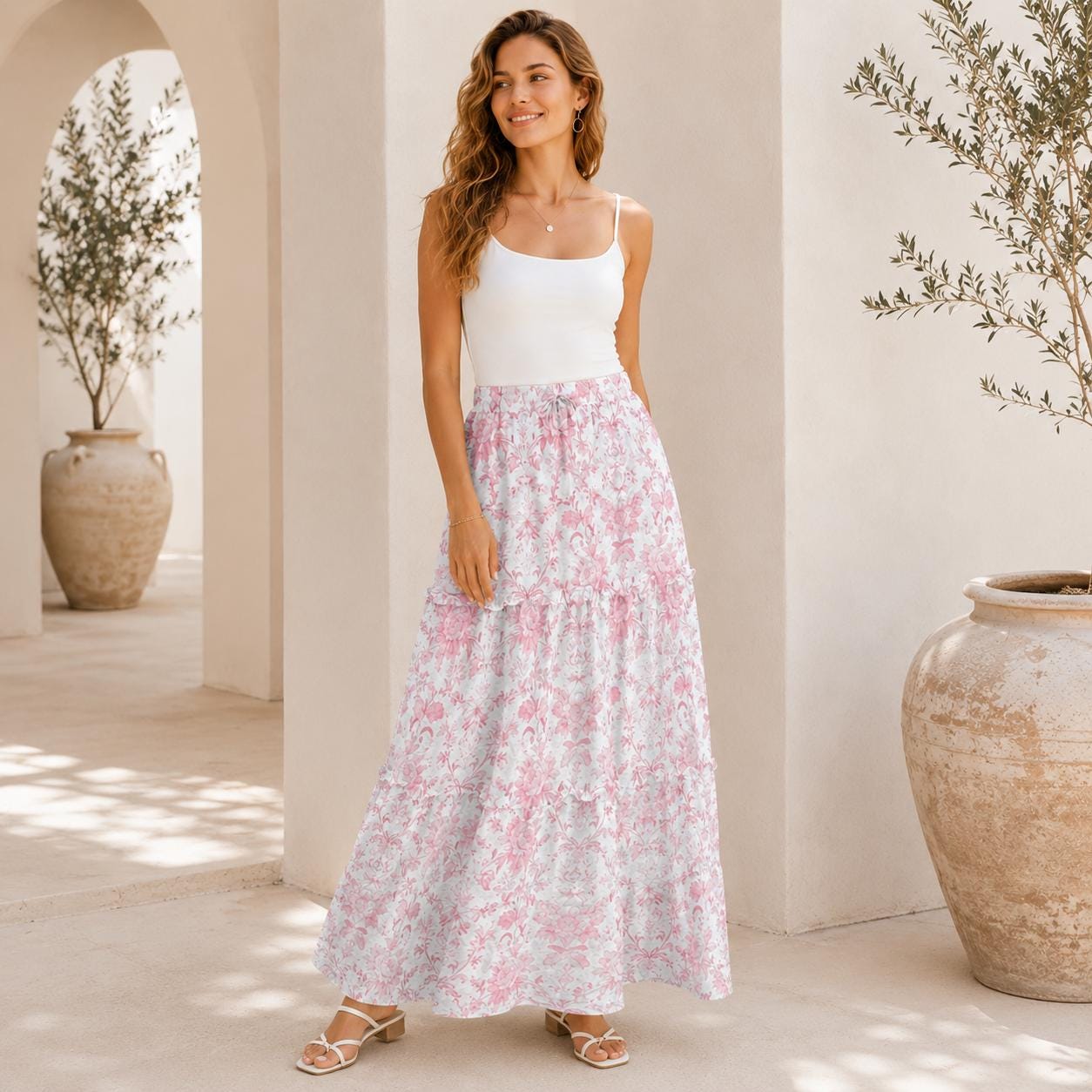 High Waist Tiered Maxi Skirt