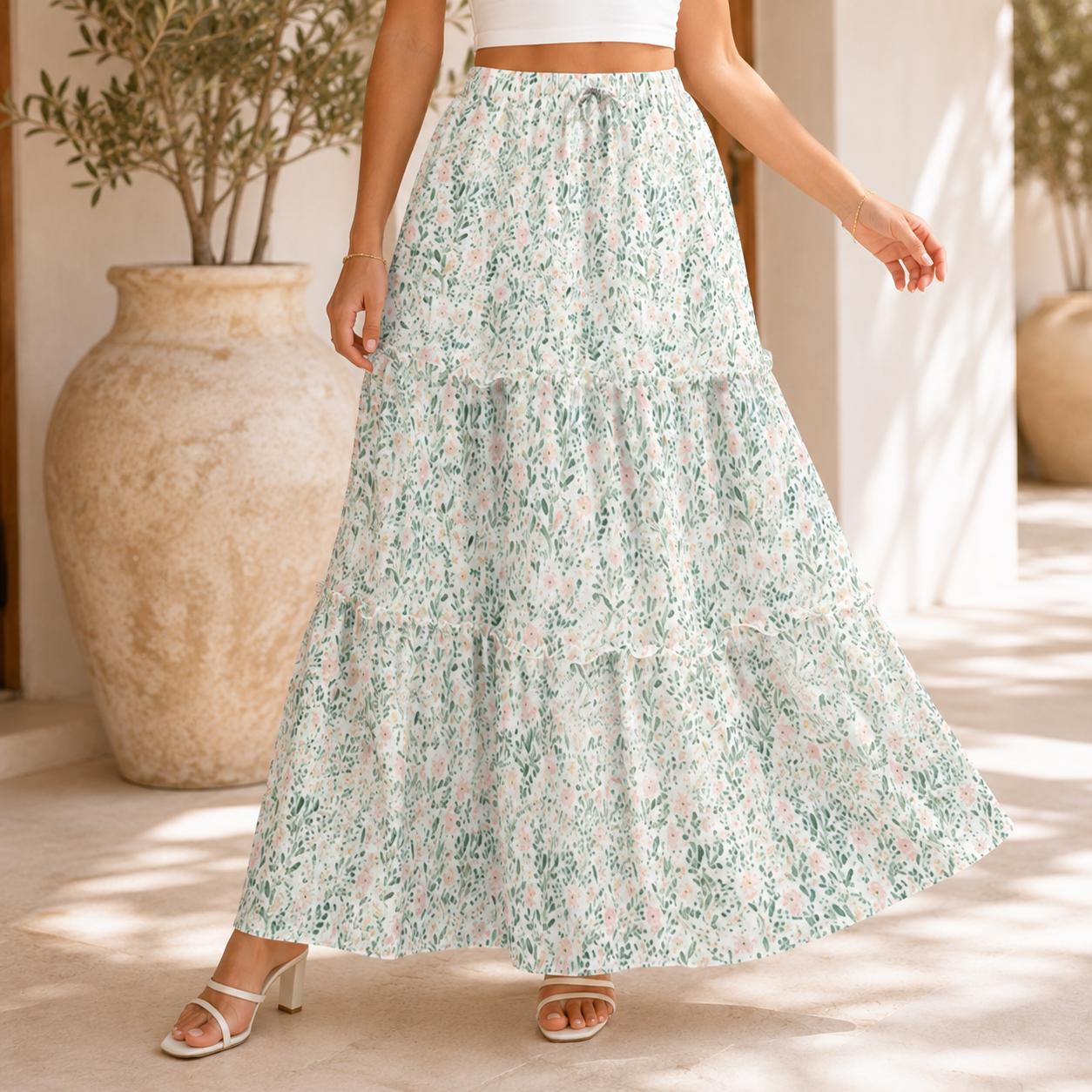 High Waist Tiered Maxi Skirt