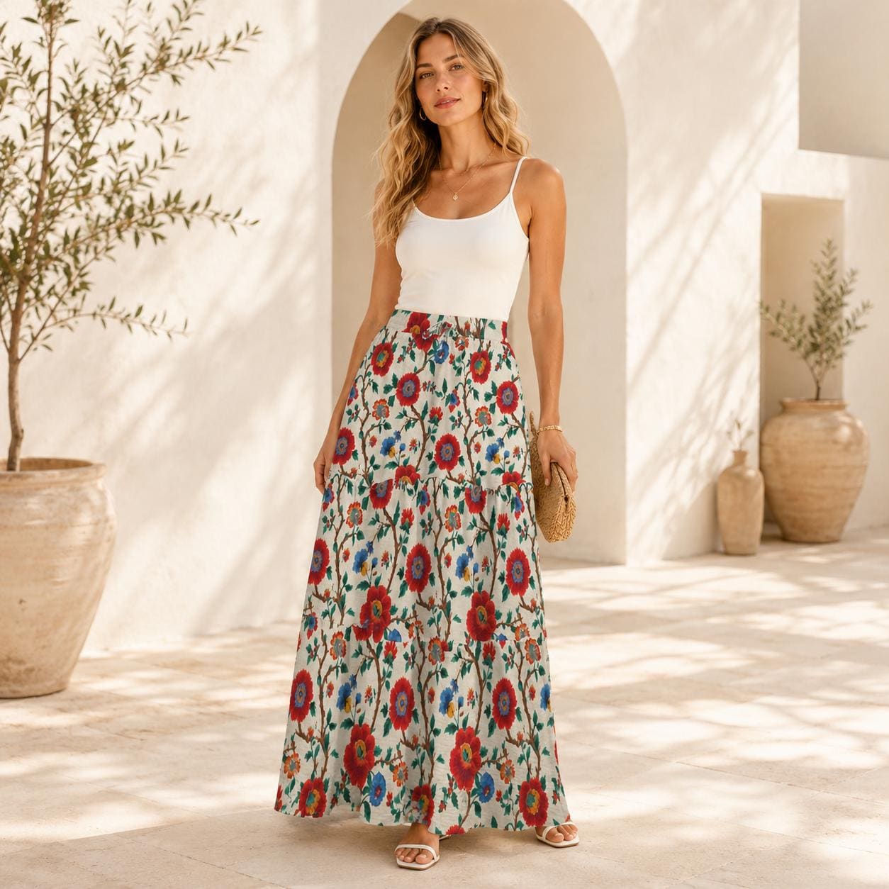 High Waist Tiered Maxi Skirt