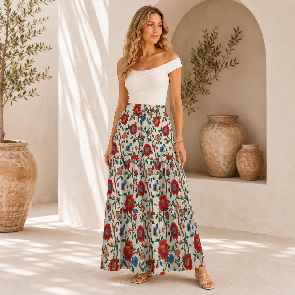 High Waist Tiered Maxi Skirt