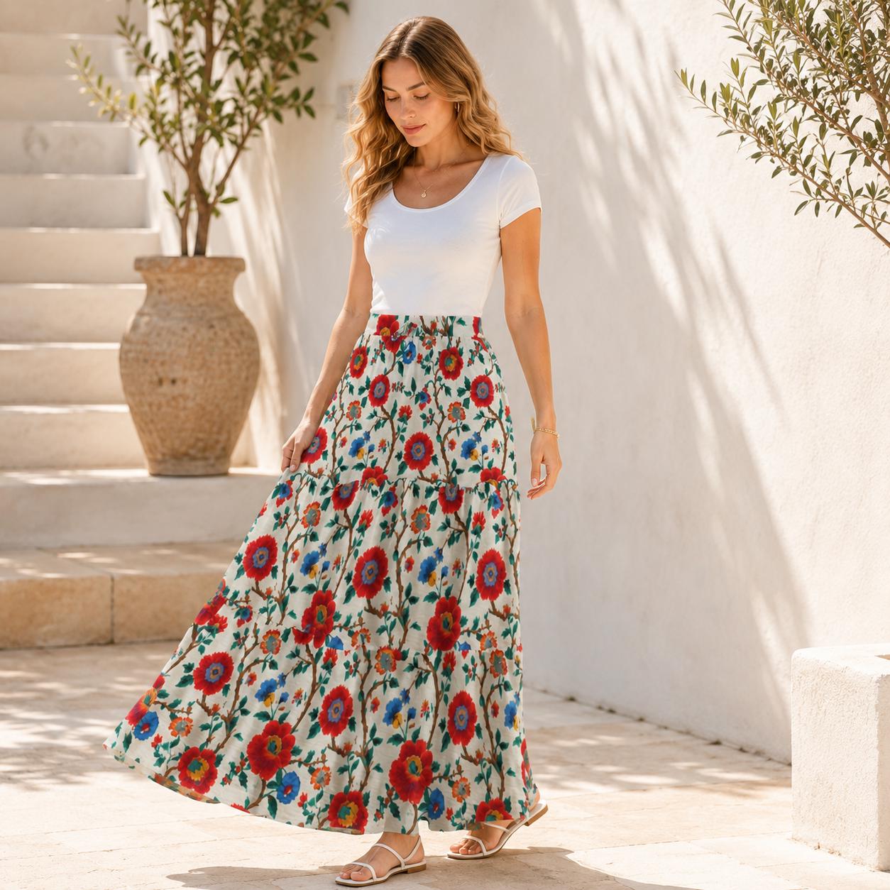 High Waist Tiered Maxi Skirt