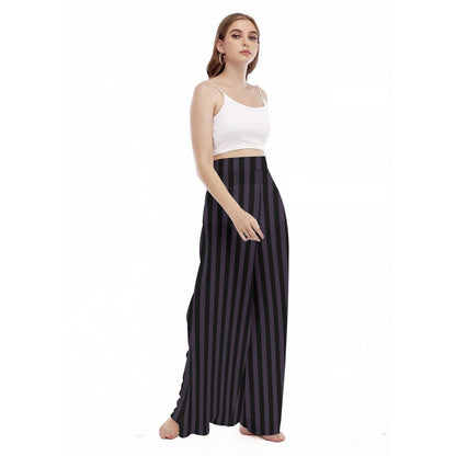 Black Purple Striped Wide Leg Lounge Pants, Goth High Waist Trousers