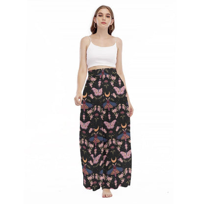 Moth Print Wide Leg Pants, Dark Cottagecore Trousers, Moon Garden Whimsigoth Bottoms