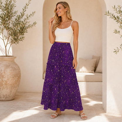 Purple Galaxy Maxi Skirt, Celestial Starfield Tiered Design