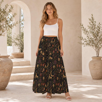Celestial Floral Maxi Skirt, Golden Moons and Whimsigoth Blooms