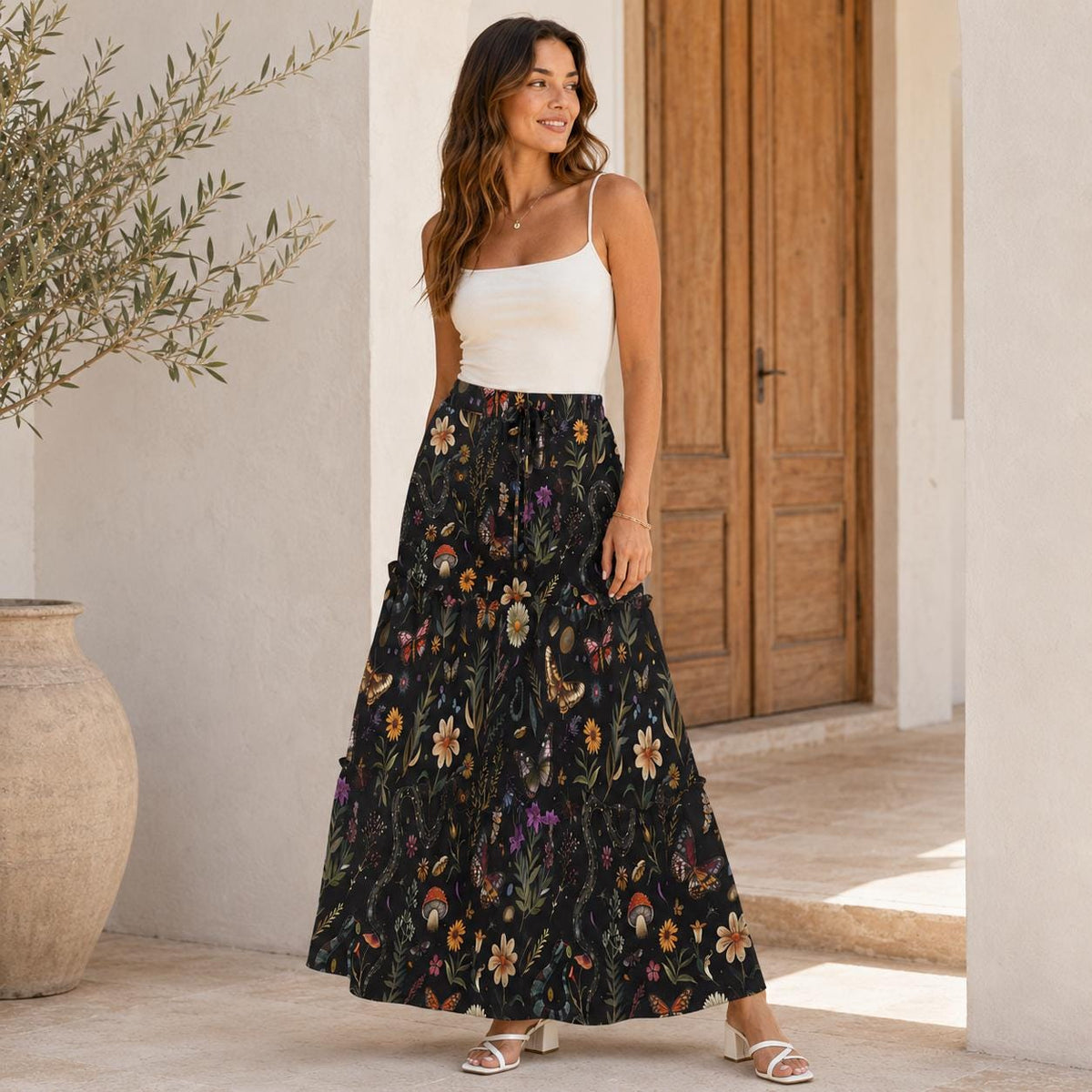 Enchanted Woodland Maxi Skirt, Mushrooms, Moths and Ferns