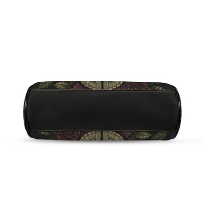 Black Cat Crescent Moon Kiss Lock Handbag with Luna Moth and Crossbody Strap