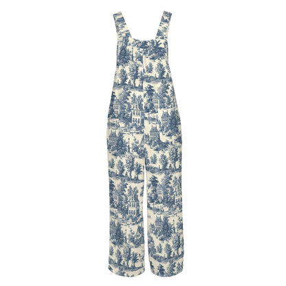 Blue Village Toile Jumpsuit: French Country Print, Wide Leg, Pockets