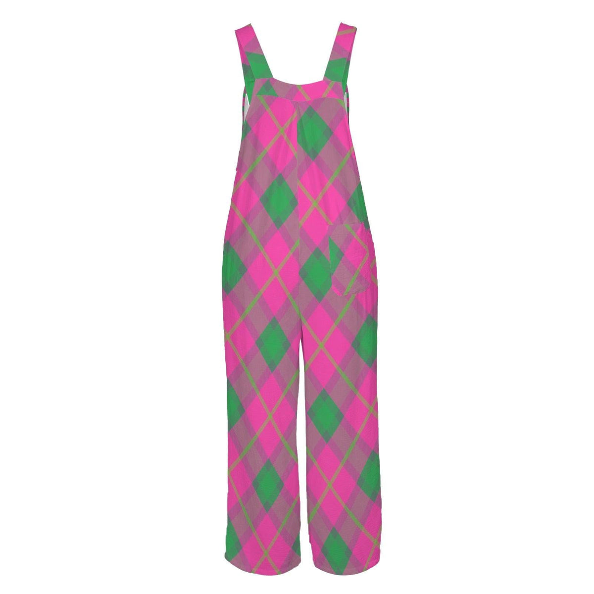 Hot Pink Green Wide Leg One Piece with Pockets, Retro Jumpsuit