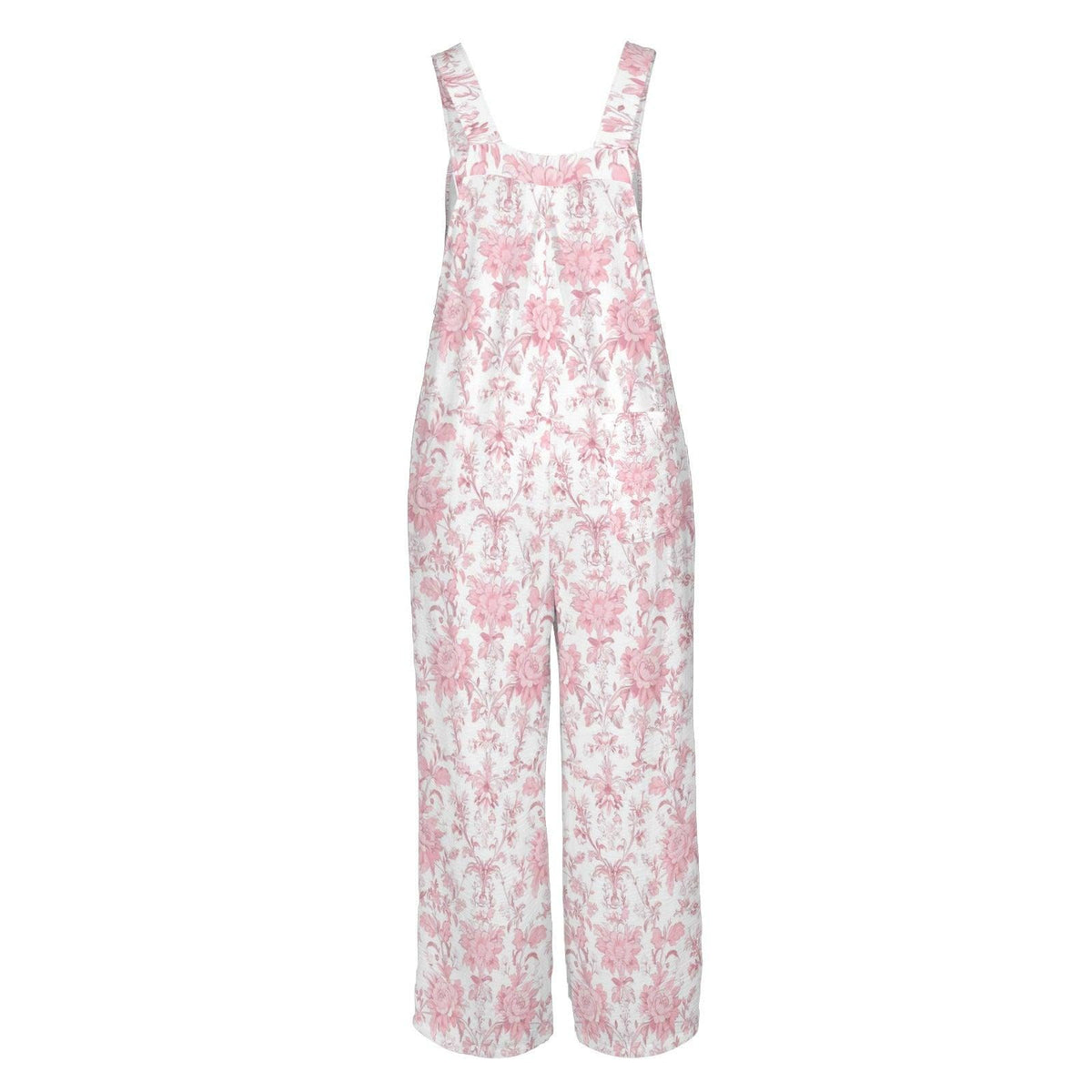 Pink Floral Toile Jumpsuit: Romantic Cottagecore Wide Leg, Square Neck, Pockets
