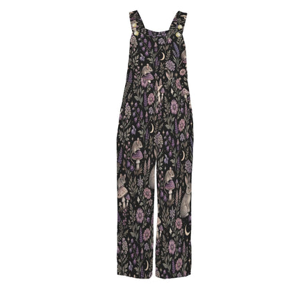 Mushroom Moon Floral Jumpsuit: Wide Leg, Sleeveless, Pockets (95% Polyester)