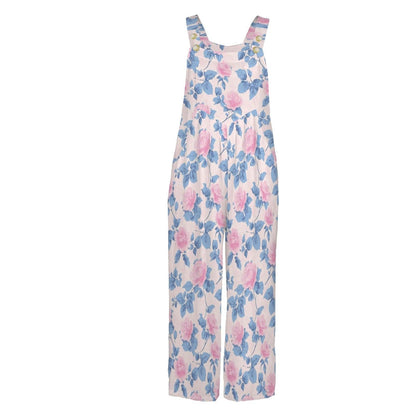 Floral Butterfly Jumpsuit: Blush Pink Wide Leg, Sleeveless, Pockets