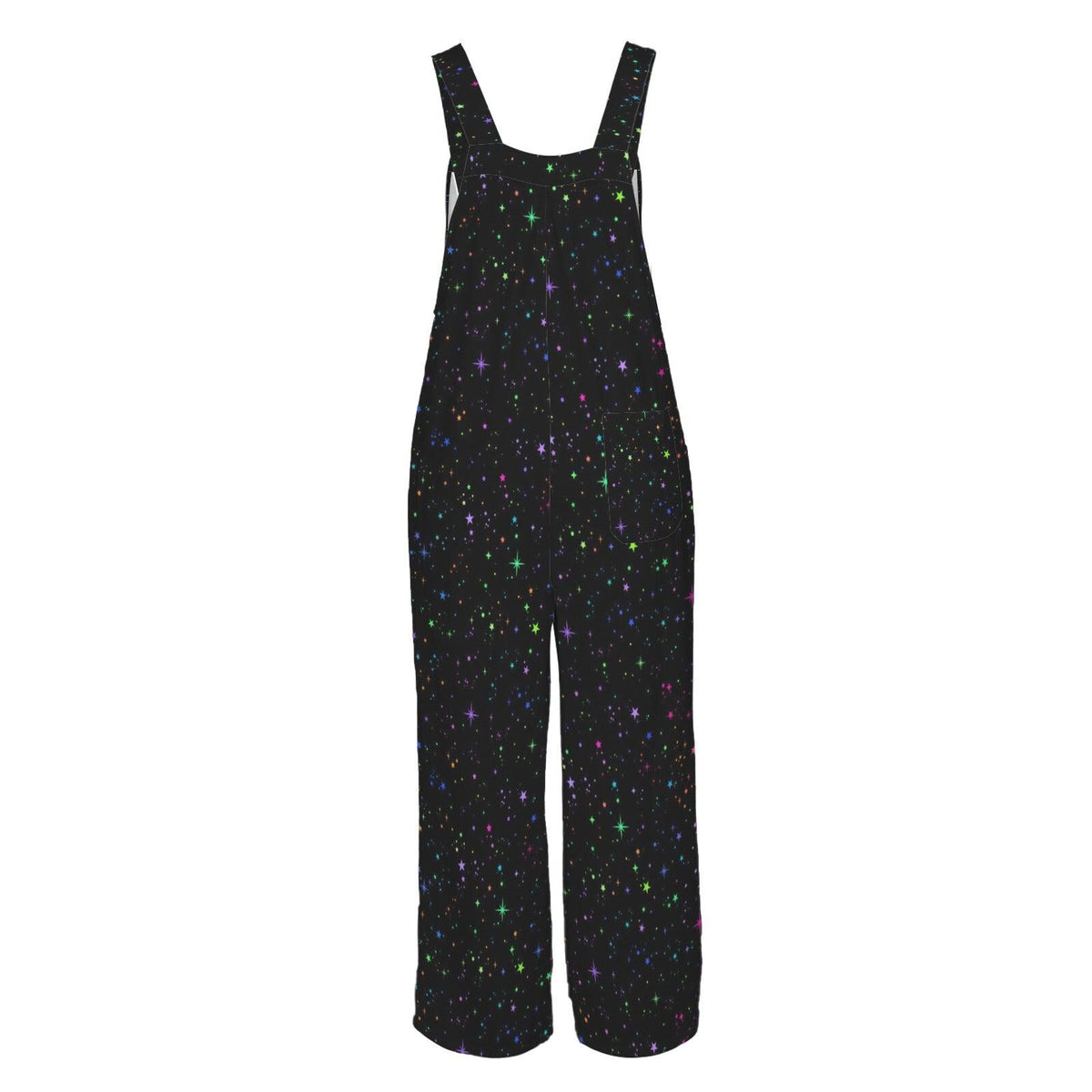 Black Multicolor Star Speckle Celestial Wide Leg Jumpsuit with Pockets, Overalls