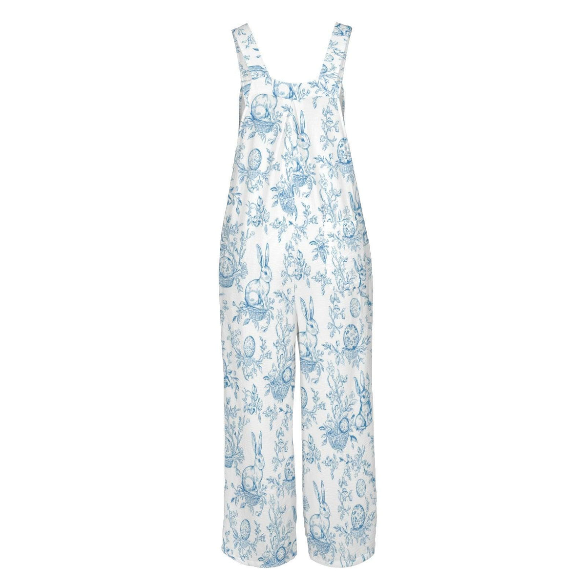 Mushroom Print Wide Leg Jumpsuit: Pale Blue Fungi, Botanical Details (95% Polyester)