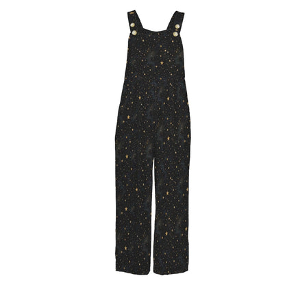 Black Star Speckle Celestial Wide Leg Jumpsuit with Pockets, Womens Overalls