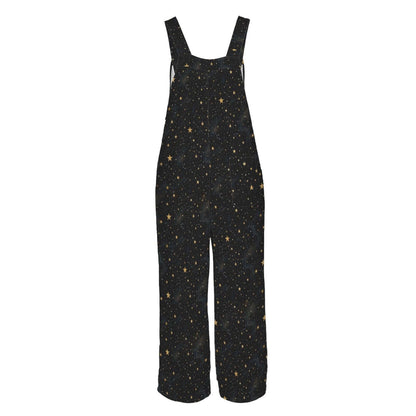 Black Star Speckle Celestial Wide Leg Jumpsuit with Pockets, Womens Overalls