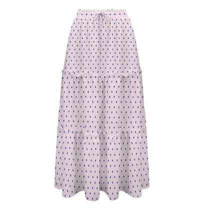 Lavender Polka Dot Maxi Skirt, Purple Tiered Retro Style