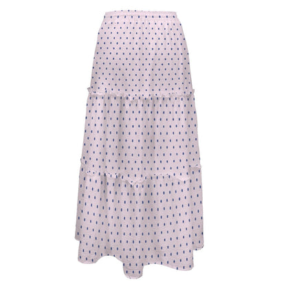 Lavender Polka Dot Maxi Skirt, Purple Tiered Retro Style