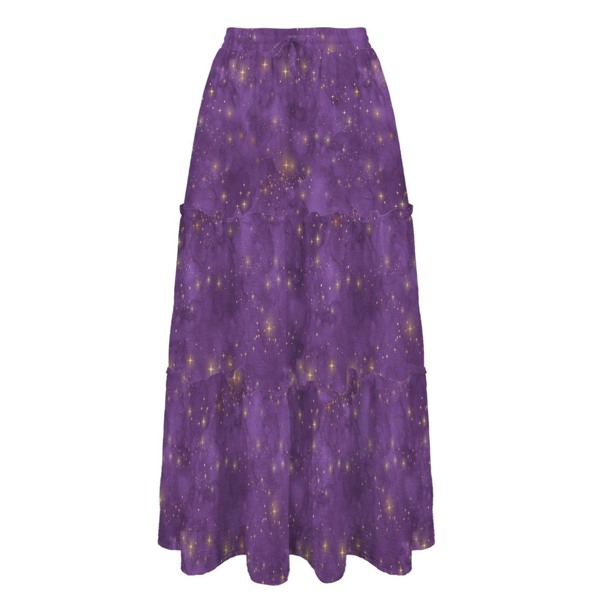 Purple Celestial Maxi Skirt, Gold Star Tiered Boho Skirt