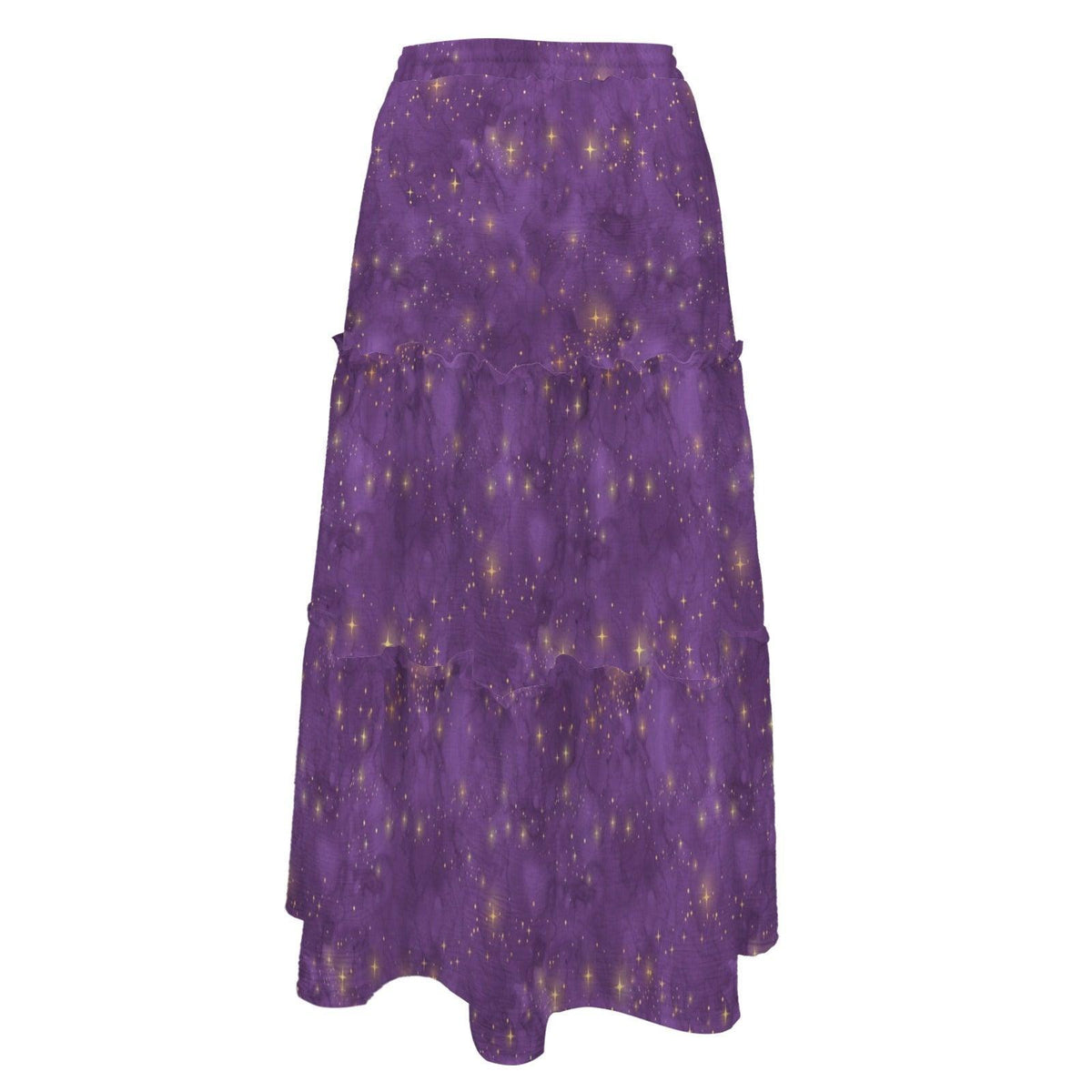Purple Celestial Maxi Skirt, Gold Star Tiered Boho Skirt