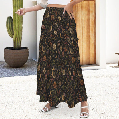 Celestial Forest Maxi Skirt, Black Moon Botanical Design