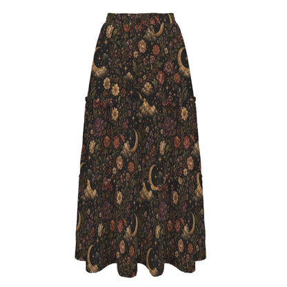 Celestial Floral Maxi Skirt, Golden Moons and Whimsigoth Blooms