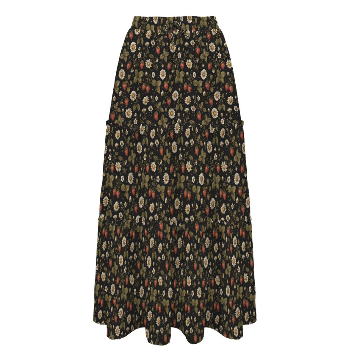 Ditsy Folk Floral Maxi Skirt, Dark Cottagecore Tiered Skirt