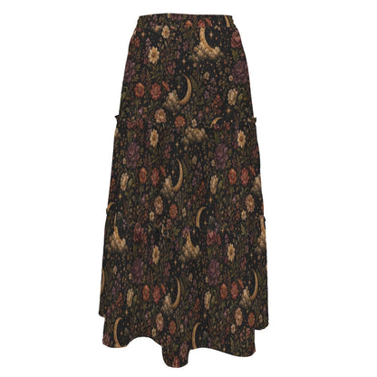 Celestial Floral Maxi Skirt, Golden Moons and Whimsigoth Blooms