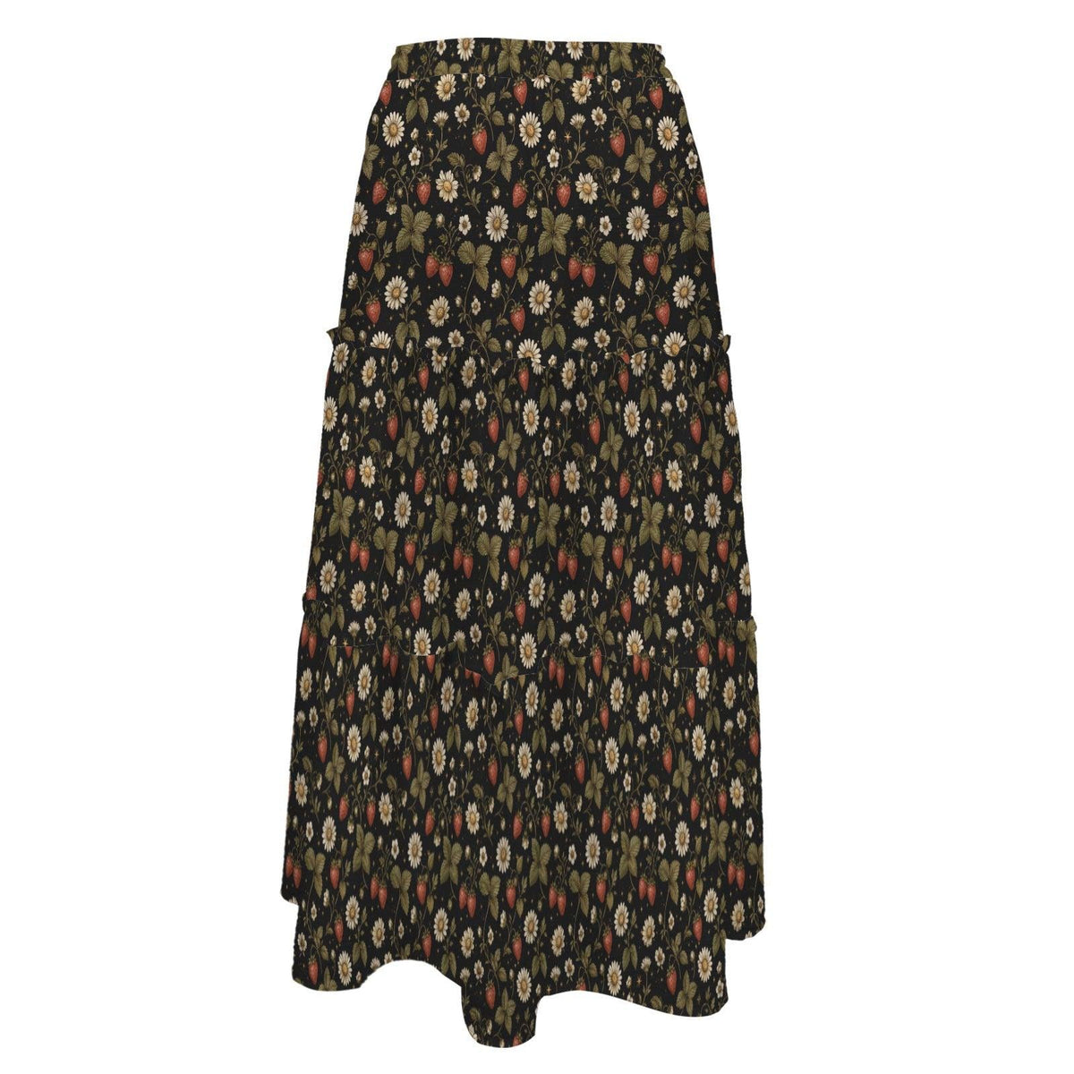 Ditsy Folk Floral Maxi Skirt, Dark Cottagecore Tiered Skirt